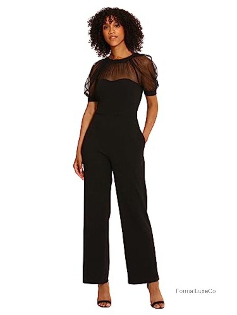Illusion Jumpsuit with Pockets, Scuba Crepe & Mesh, Sweetheart Neck, Wedding